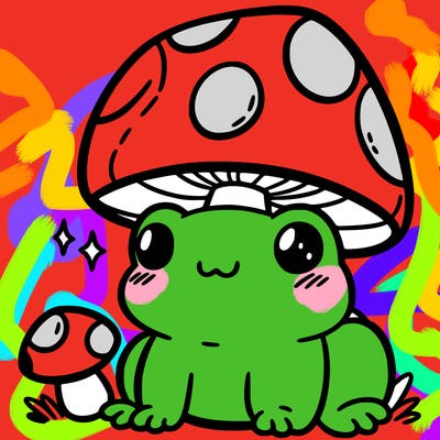 a cute frog with a mushroom hat