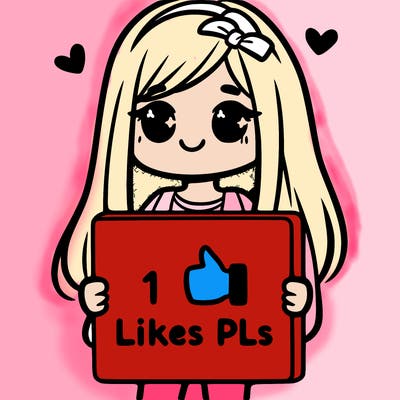 girl holding a sign saying 10 likes pls