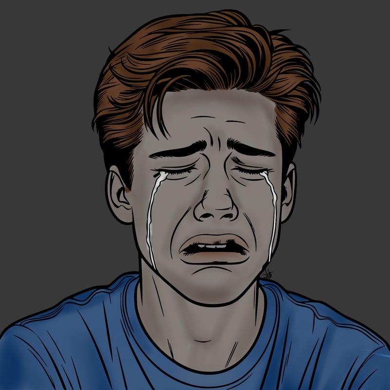 a realistic crying teenage boy