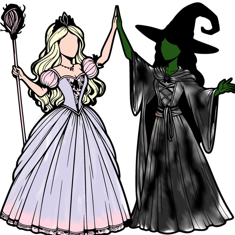 detailed realistic split of a princess and a witch