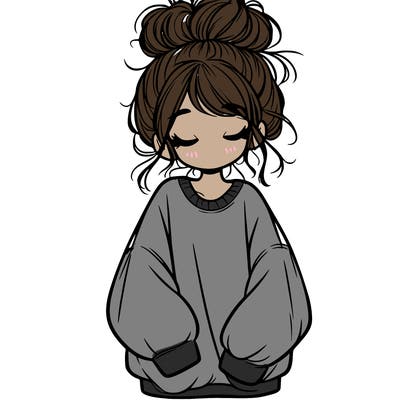 girl with baggy sweatshirt and messy bun