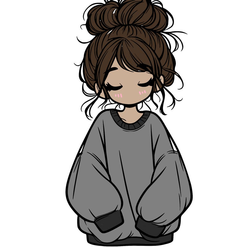 girl with baggy sweatshirt and messy bun