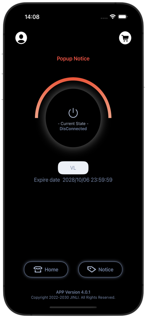 JLVPN. - Interfaz de la aplicación JLVPN que muestra el estado desconectado y el botón de conexión