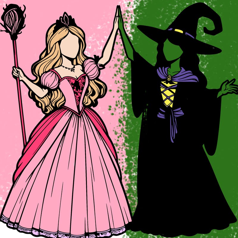 detailed realistic split of a princess and a witch
