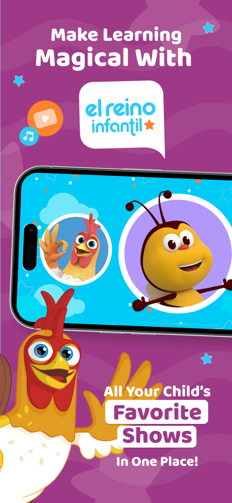 El Reino Infantil Kids App! - El Reino Infantil Kids App promotional screen featuring animated characters and educational shows for toddlers.