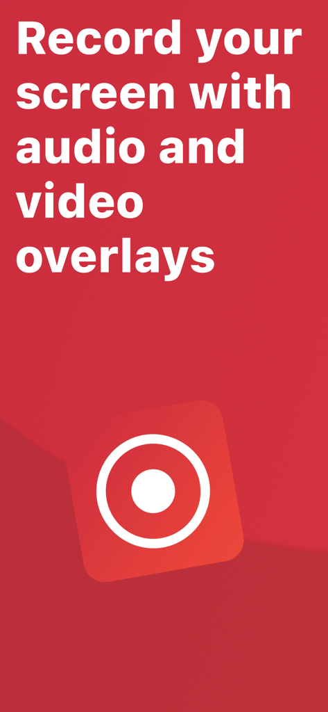Promotional screen for the app Screen Recorder Voice and Video featuring text about audio and video overlays