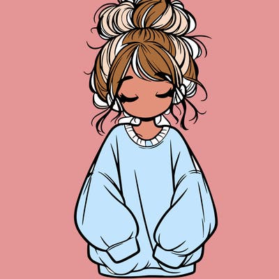 girl with baggy sweatshirt and messy bun