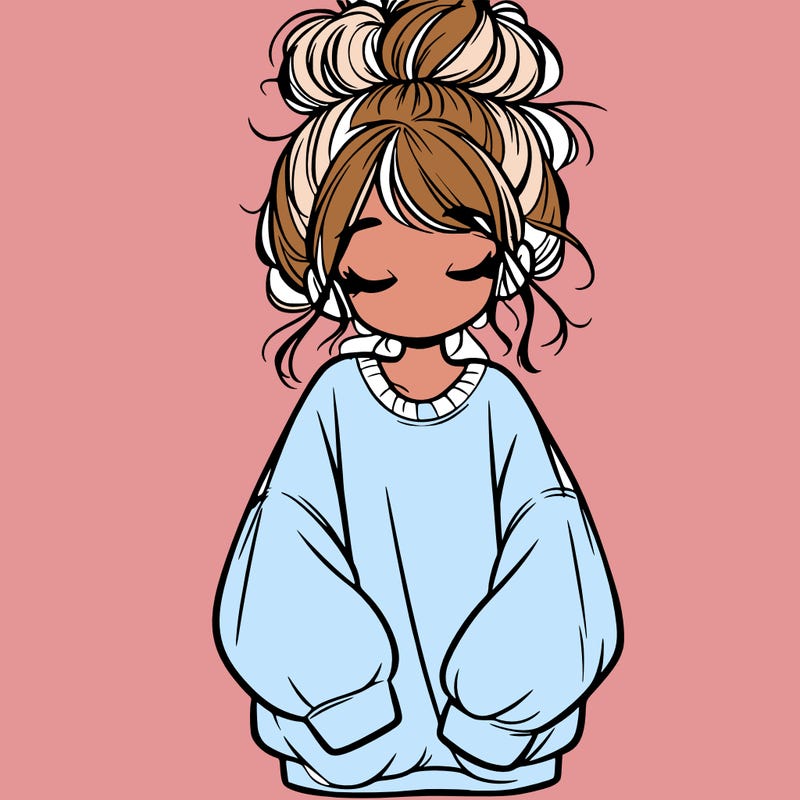 girl with baggy sweatshirt and messy bun