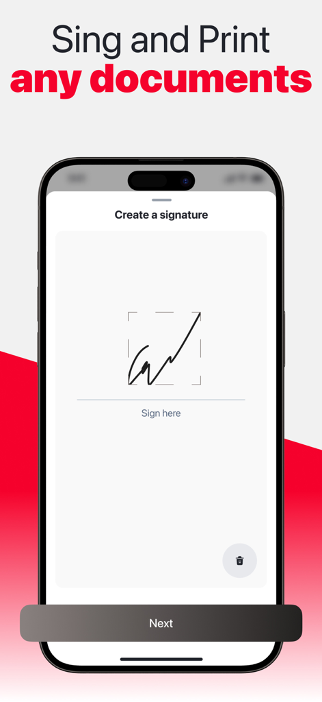 PDF Converter:  Files Editor - Pantalla de iPhone que muestra la función de creación de firma digital en la aplicación Convertidor de PDF