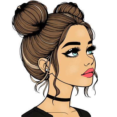 realistic girl with buns on the top of her head