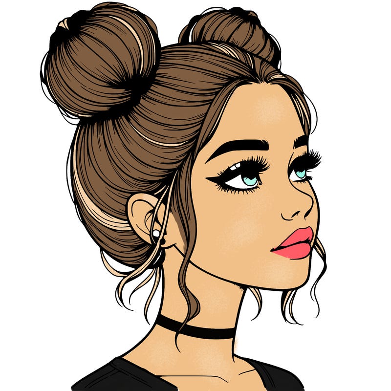 realistic girl with buns on the top of her head