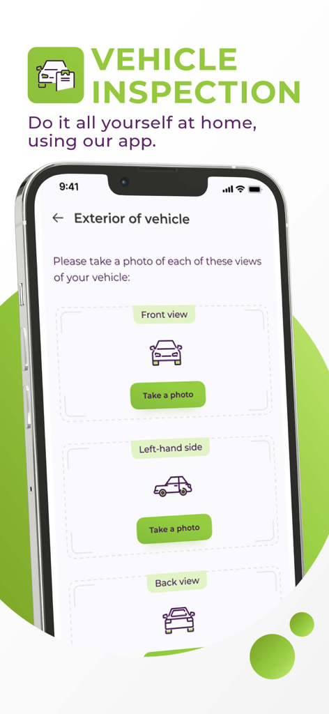 OUTsurance - OUTsurance app interface showing the vehicle inspection feature for taking photos of a car