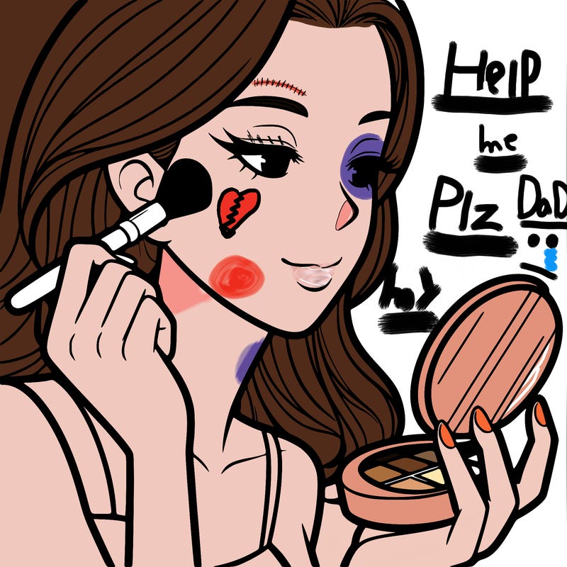 little girl putting on makeup