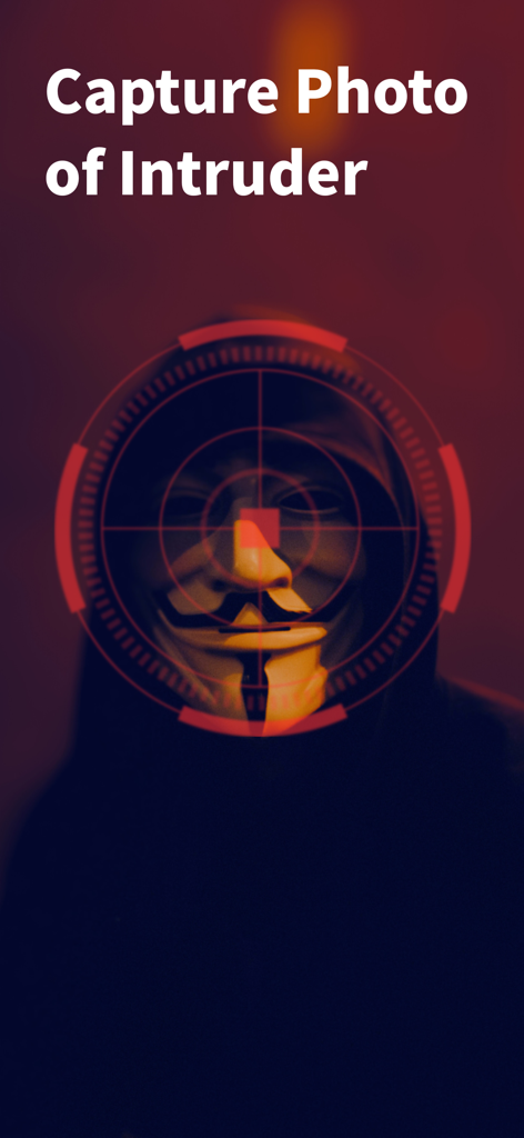 Calculator Vault - Privacy - Captura de tela mostrando o recurso de foto de intruso com uma pessoa mascarada em um alvo vermelho