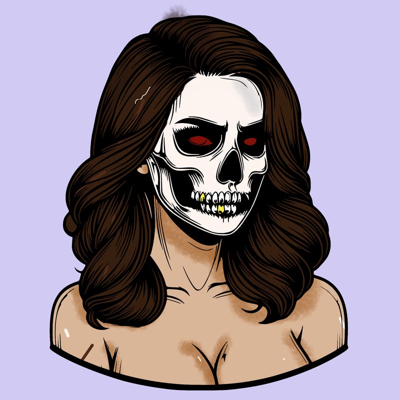 realistic woman with skull mask