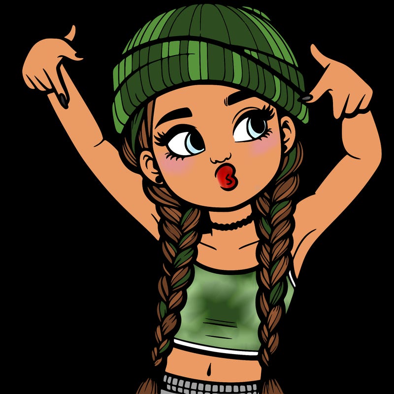 realistic teenage girl with braids and a beanie and crop top doing 🫶🏼