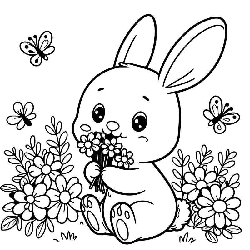 rabbit eating flowers