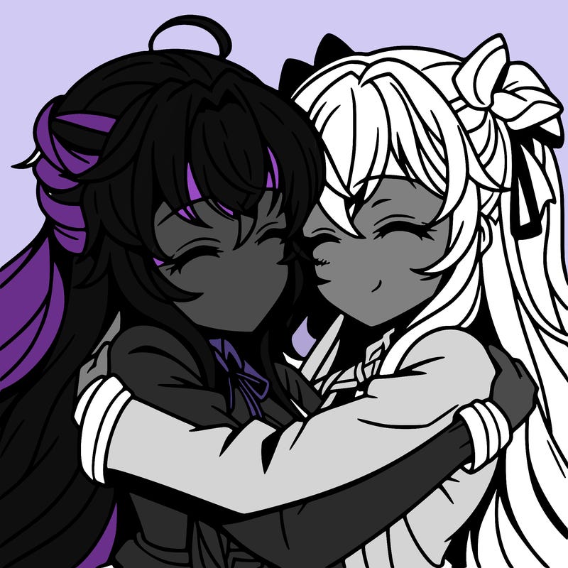 two girls anime hugging