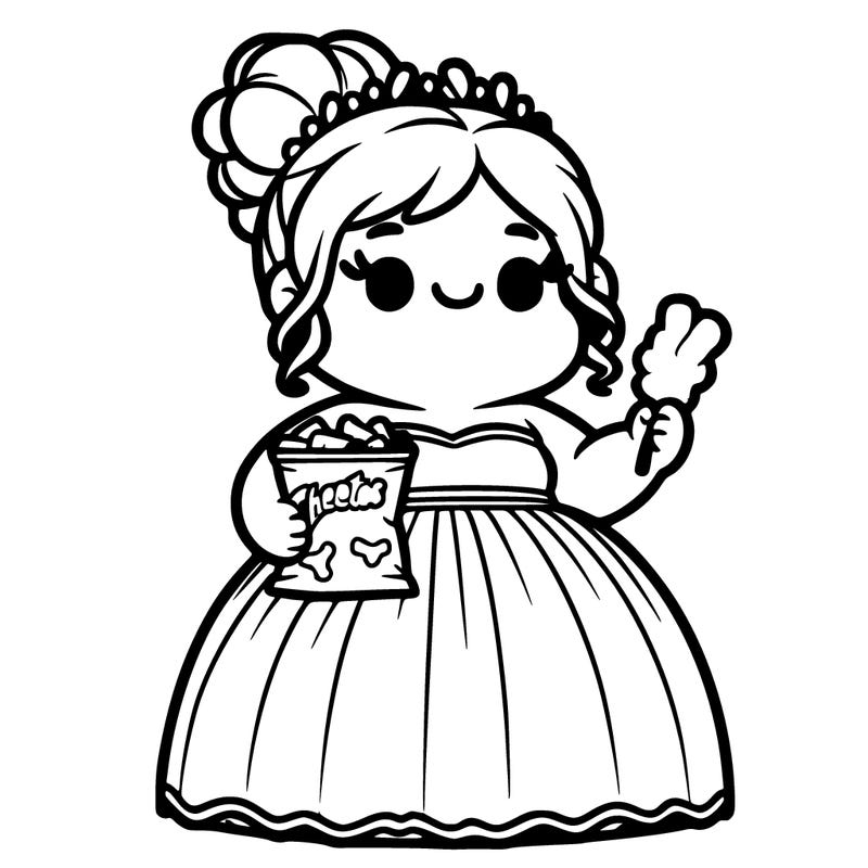 a fat girl holding cheetos wearing a gown