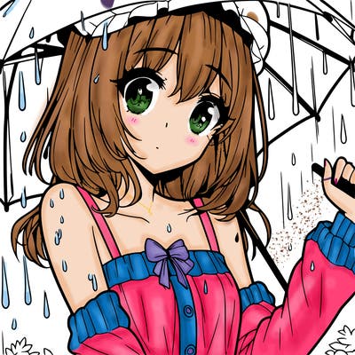 pretty anime girl in the rain