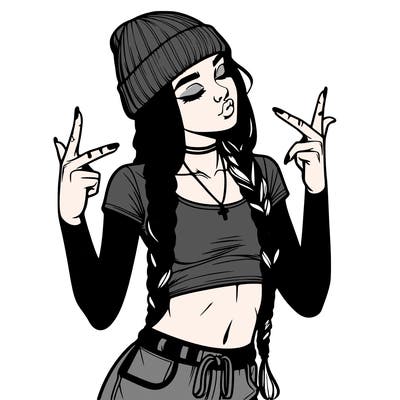 realistic teenage girl with braids and a beanie and crop top doing 🫶🏼