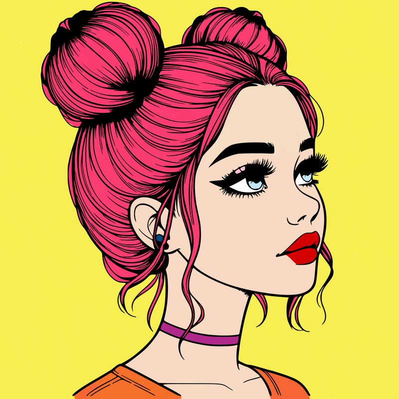 realistic girl with buns on the top of her head