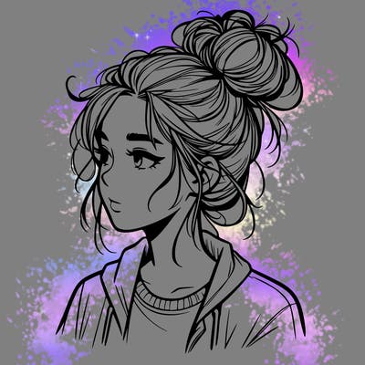 realistic teenage girl with a messy bun