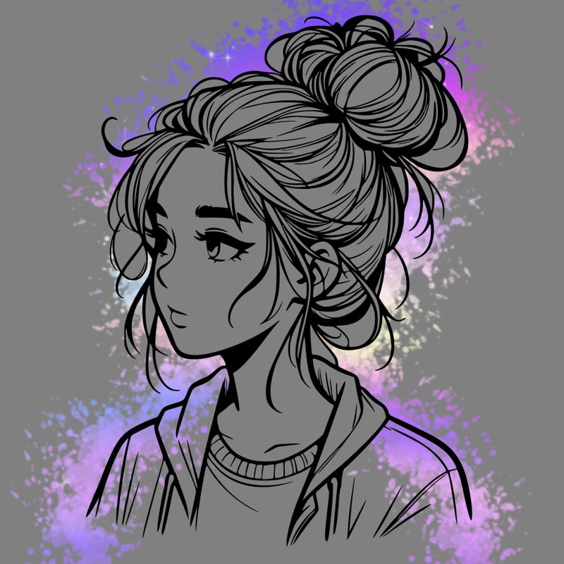realistic teenage girl with a messy bun