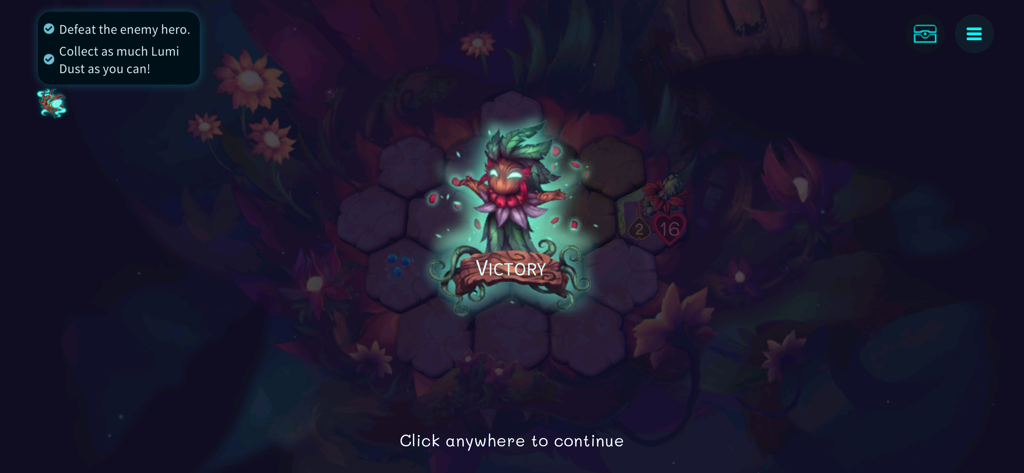 Oaken - Oaken tactical roguelike victory screen with glowing nature spirit