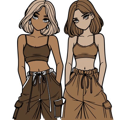 two girls with crop top with baggy pants