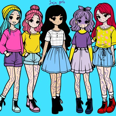 a group of five girls