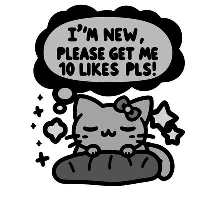 kitty taking a nap dream talking and saying "i'm new, please get me at least 10 likes pls!!"
