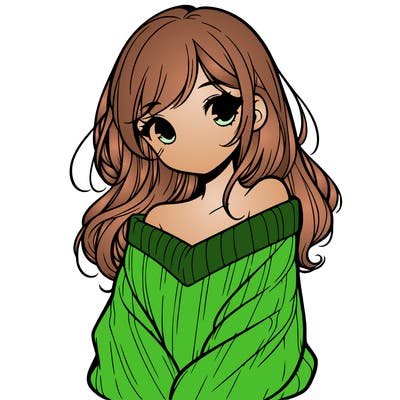 shy pretty girl wearing a sweater that is falling off one shoulder portrait