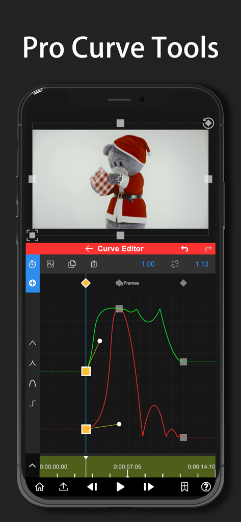 Node Video - Node Video app interface showing professional curve tools for precise motion graphics and keyframe editing on a smartphone