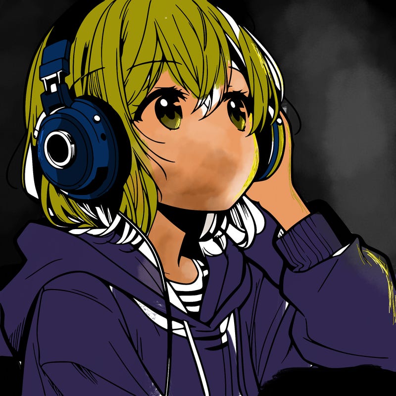 manga character that listen a music with headphone