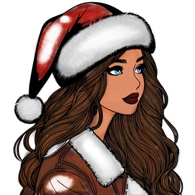 realistic girl in santa hat