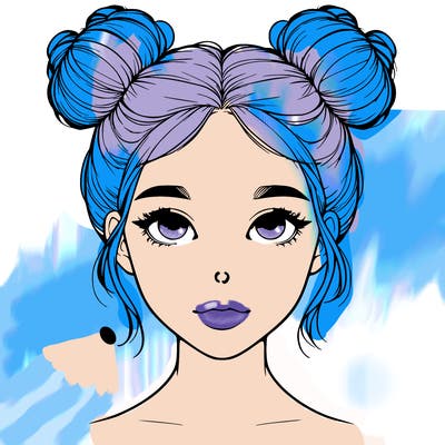 realistic girl with two buns on top of her head