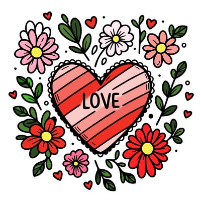 love heart with flowers around it