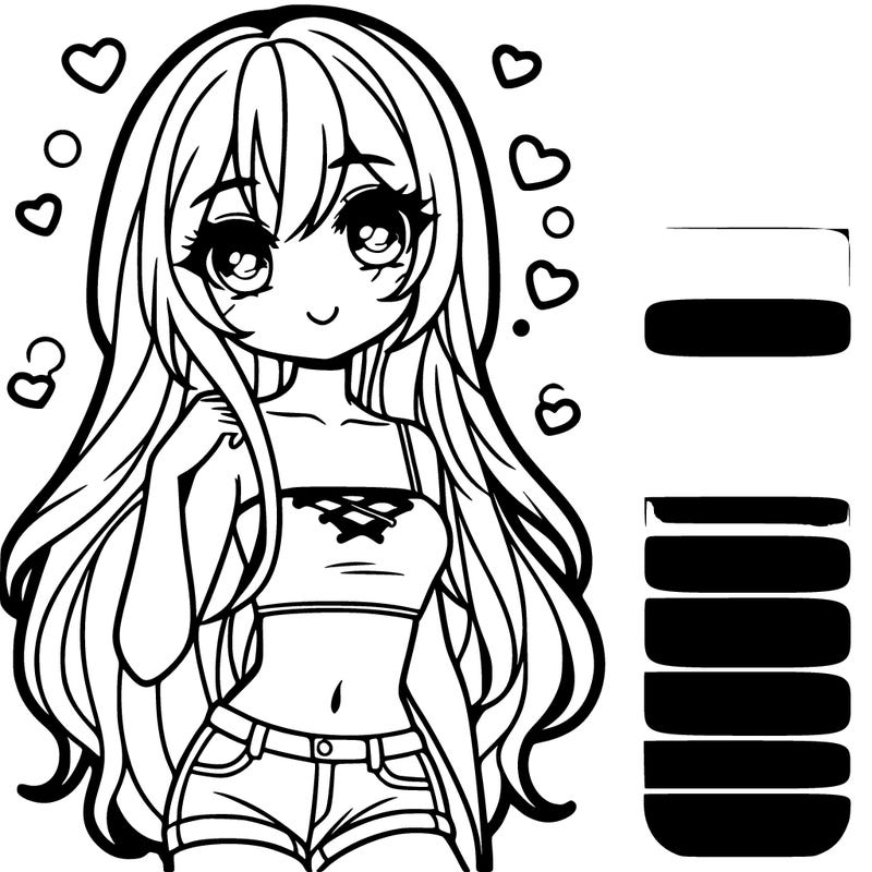 cute anime girl in crop top with shorts long hair