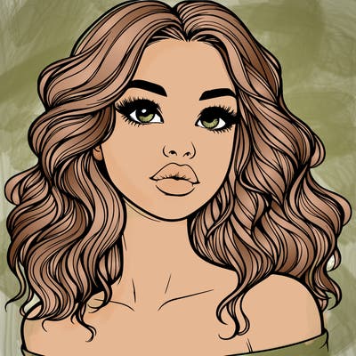 realistic girl with wavy hair and lips