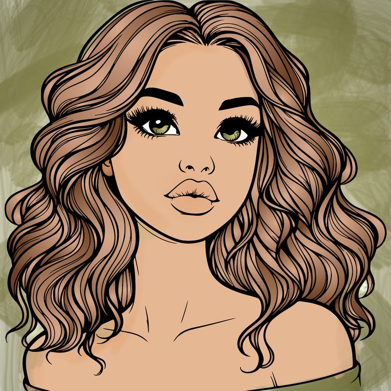 realistic girl with wavy hair and lips