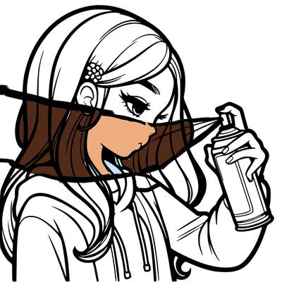 a realistic girl spray painting