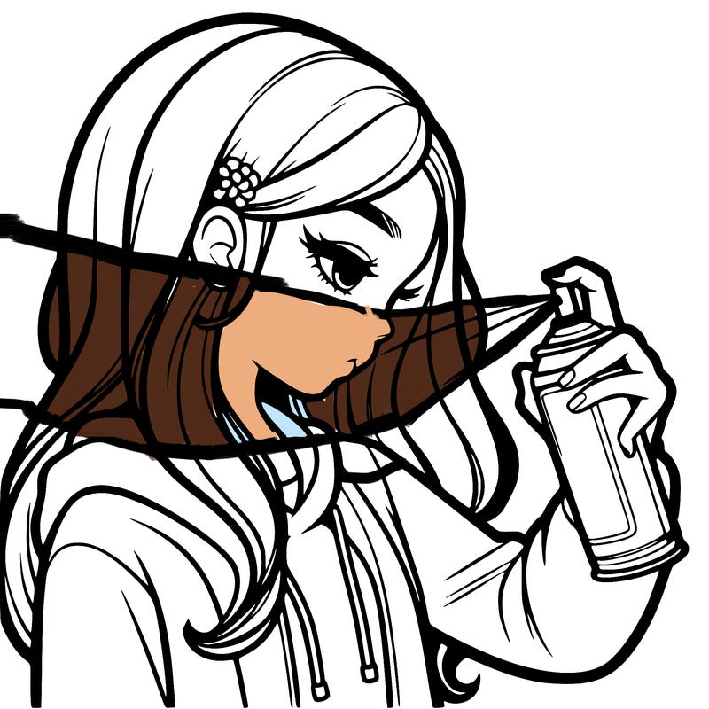 a realistic girl spray painting