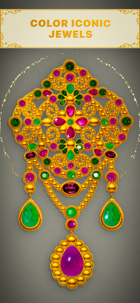 Dazzly Stories: Ambre's Secret - An ornate golden pendant set with green and purple gemstones