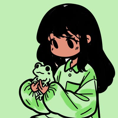 girl with long hair and a oversized shirt. and she is holding a frog