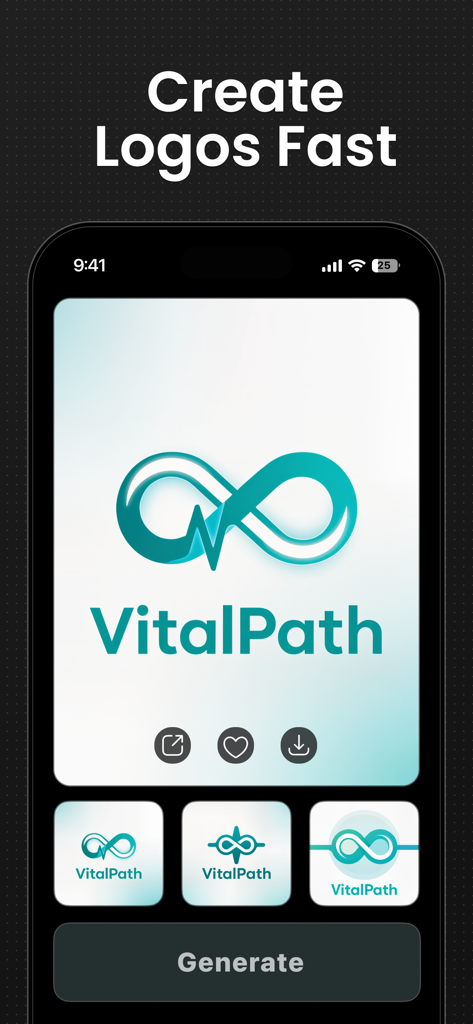 Logo Maker - Logo AI - AI logo generator app interface showing brand identity options for VitalPath