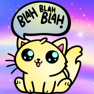 a cute cat saying blah blah