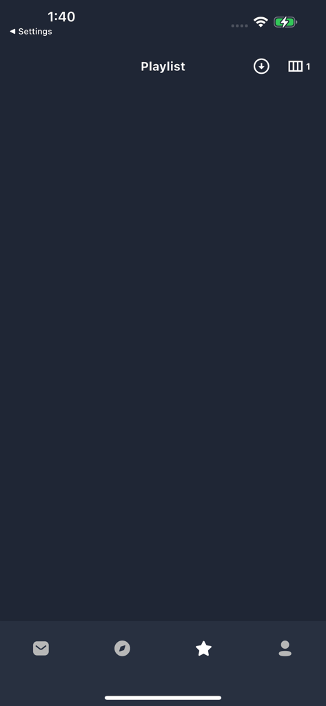 Space Player: Your Video World - Minimalist empty playlist screen within the Space Player video hub app showing navigation icons