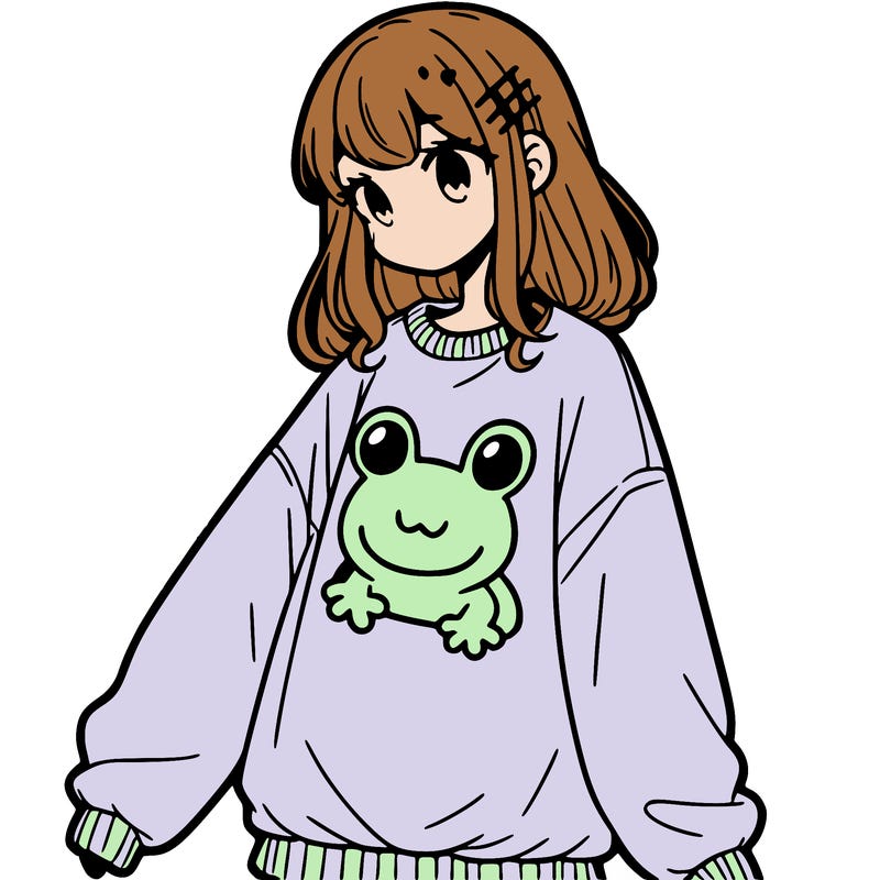 girl wearing frogging sweatshirt