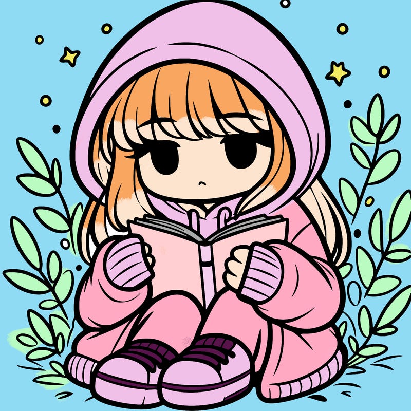 girl in oversized hoodie reading a book